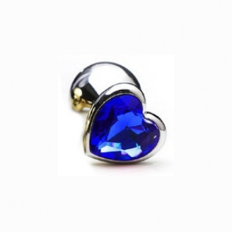 Серебряная анальная пробка-украшение «Сердце Dark Blue»